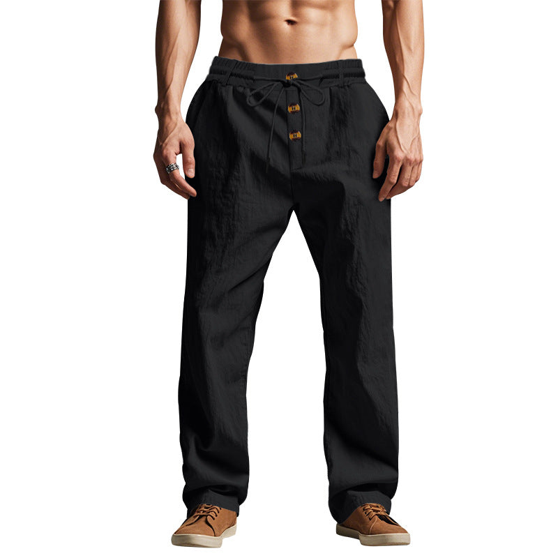 Herren nan Relaxhose im Leinenlook mit dekorativer Knopfleiste und Tunnelzugbund Drune