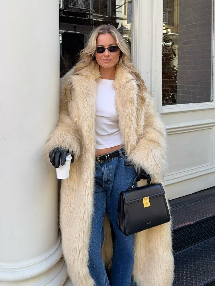 Damen Kunstfellmantel mit voluminösen Ärmeln und elegantem Schnitt Drune