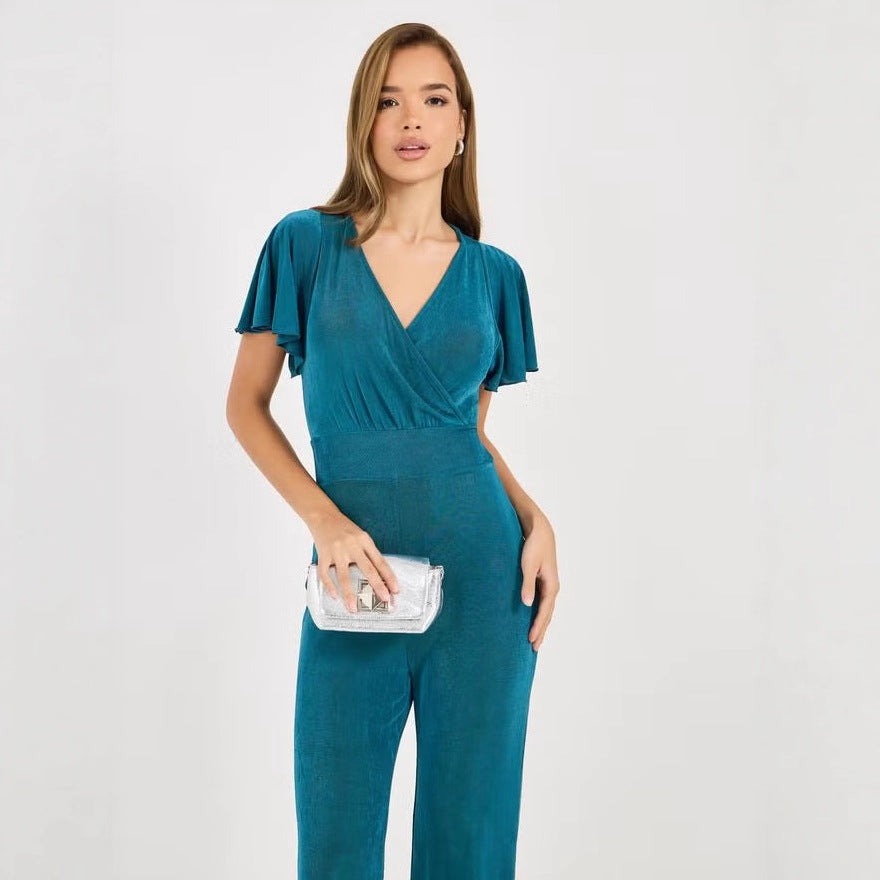 Damen eleganter Jumpsuit mit fließendem Schnitt und detailreichen Puffärmeln Drune