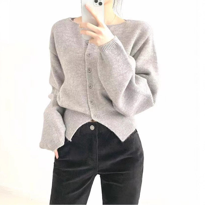 Damen Crop-Pullover mit Knopfdetail und oversized Ärmeln Drune