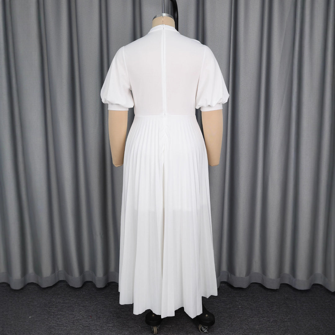Damen Elegantes Maxikleid mit plissiertem Rock und Schlüsselausschnitt Drune