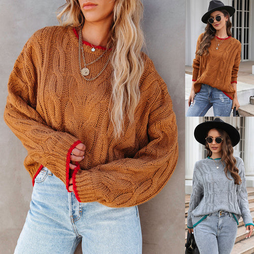 Damen Grobstrickpullover mit einzigartigem Zopfmuster und modischen Akzenten Drune