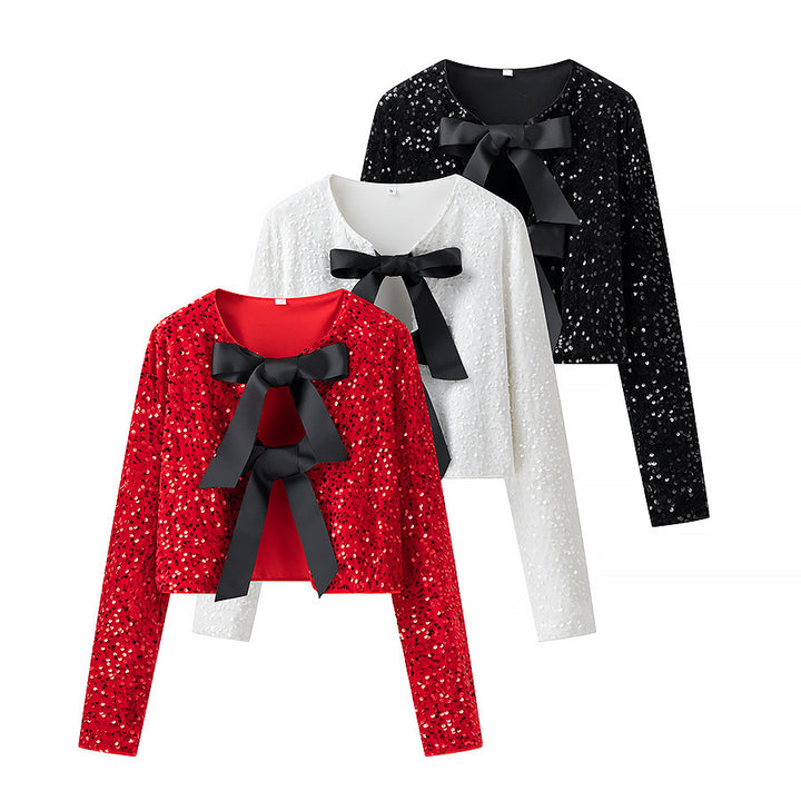 Damen modische Kurzjacke mit eleganten Bindebändern Drune