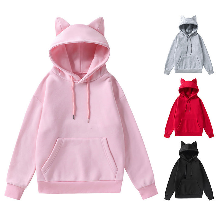 Damen Hoodie mit Katzenohren und Kängurutasche Drune