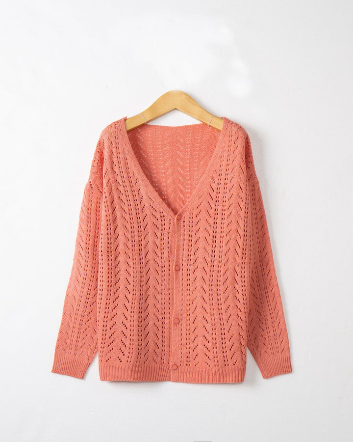 Damen Strickcardigan mit luftiger Lochmusterung und V-Ausschnitt Drune