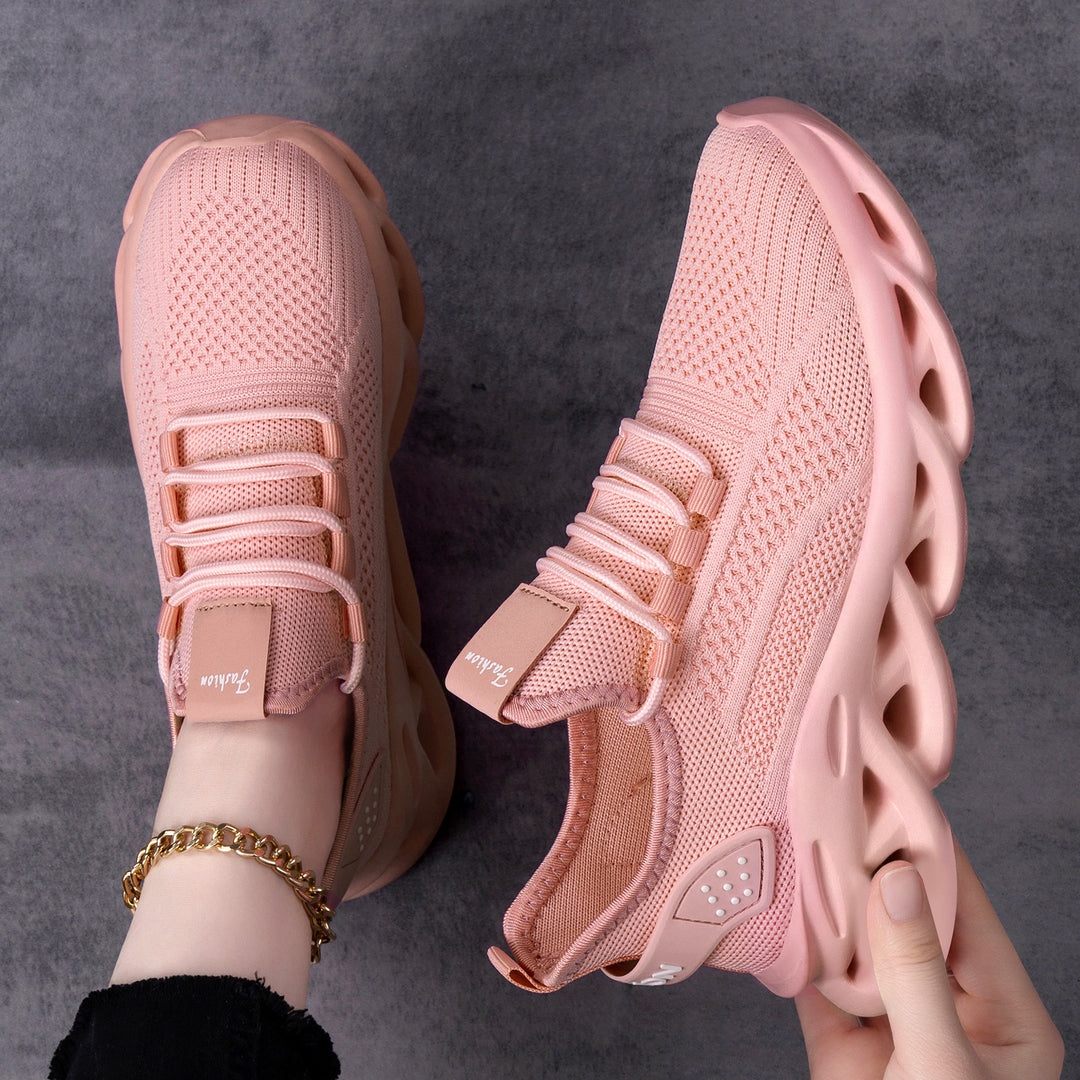 Damen nan atmungsaktive Strick-Fit Laufsneaker mit skulpturaler Luftkanal-Plateausohle Drune