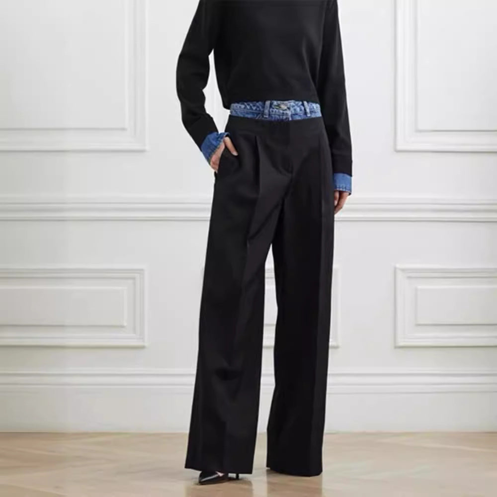 Damen Weit geschnittene High-Waist-Stoffhose Drune