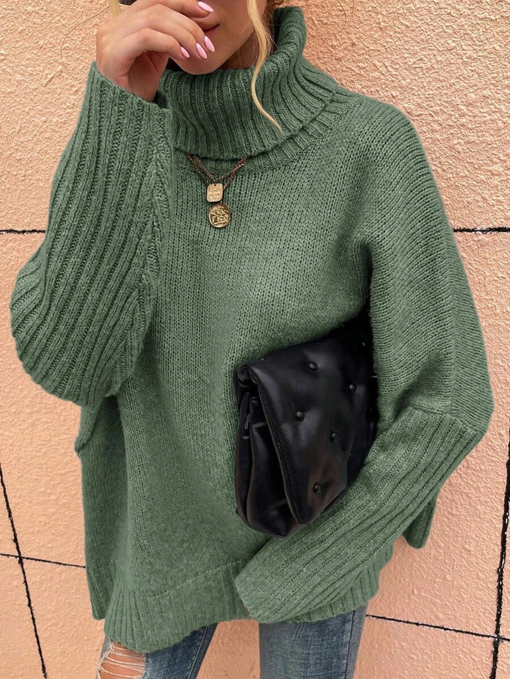 Damen Großer Kuschelpullover mit Rollkragen und Rippdetails Drune