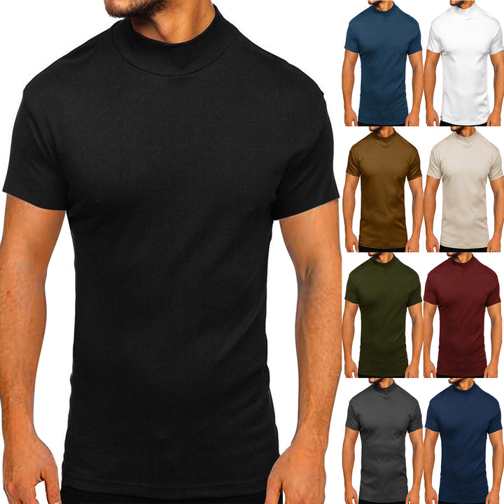 Herren modernes Kurzarm-T-Shirt mit stehendem Kragen und strukturiertem Design Drune