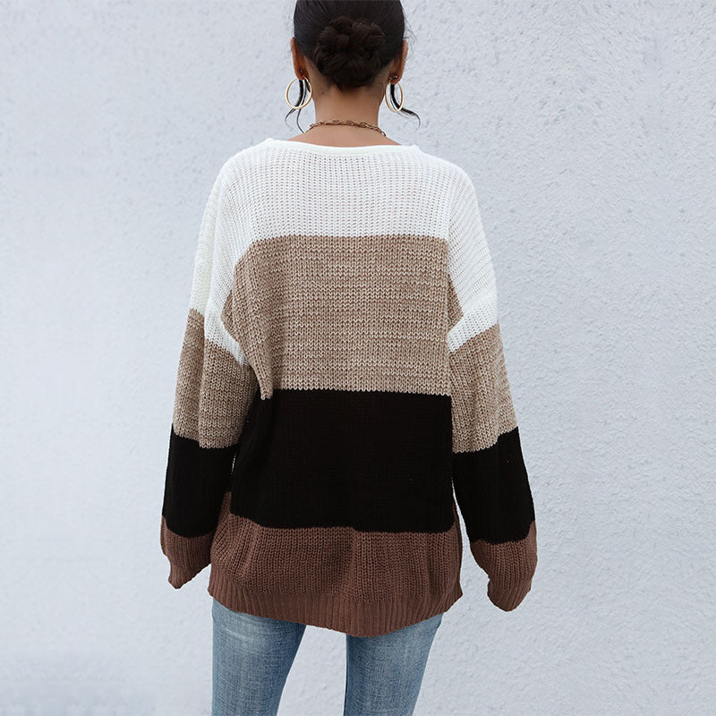 Damen lässiger Strickpullover mit modischem Streifenmuster Drune