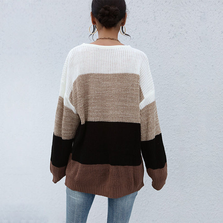 Damen lässiger Strickpullover mit modischem Streifenmuster Drune