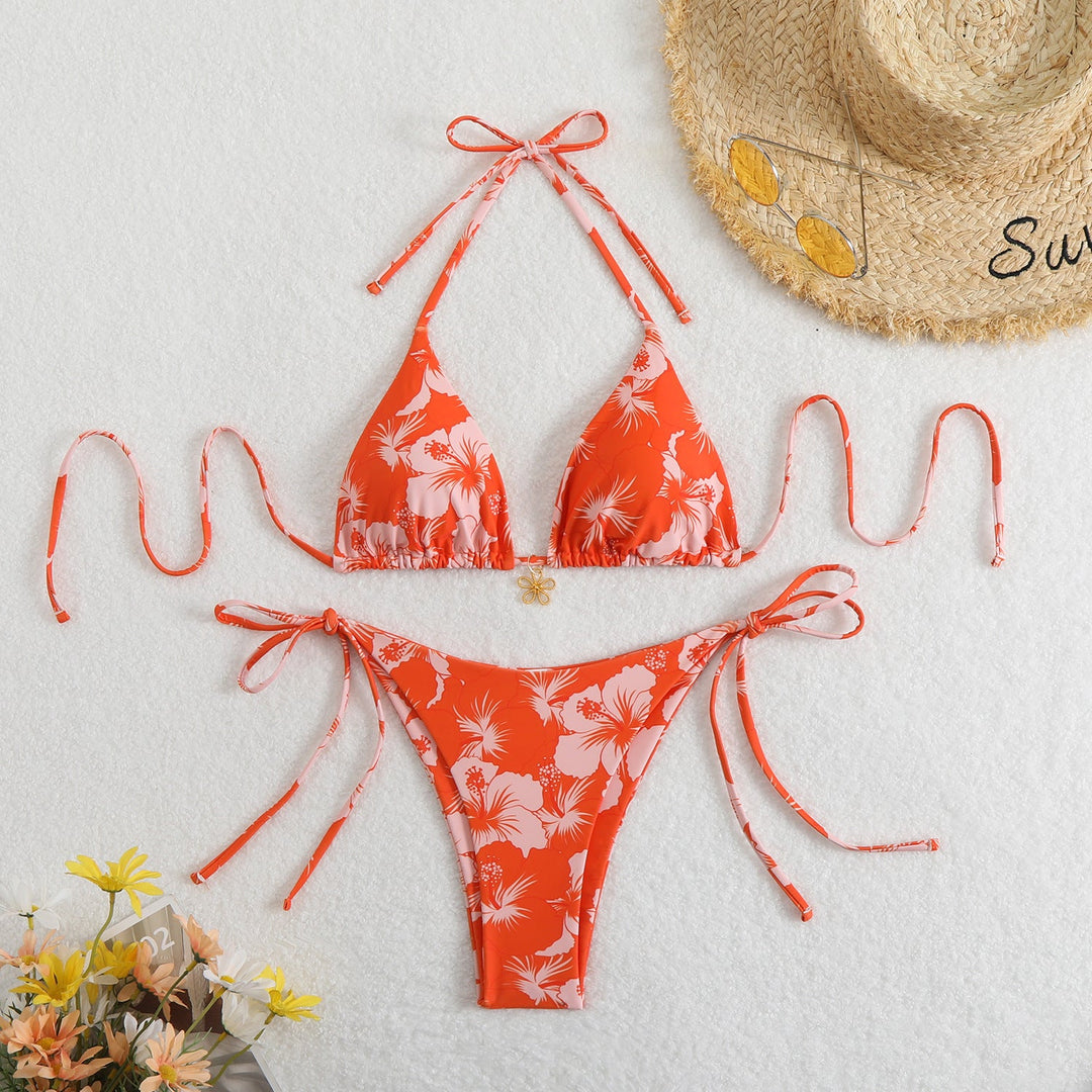 Damen Triangel-Bikini mit floralem Design und verstellbaren Trägern Drune