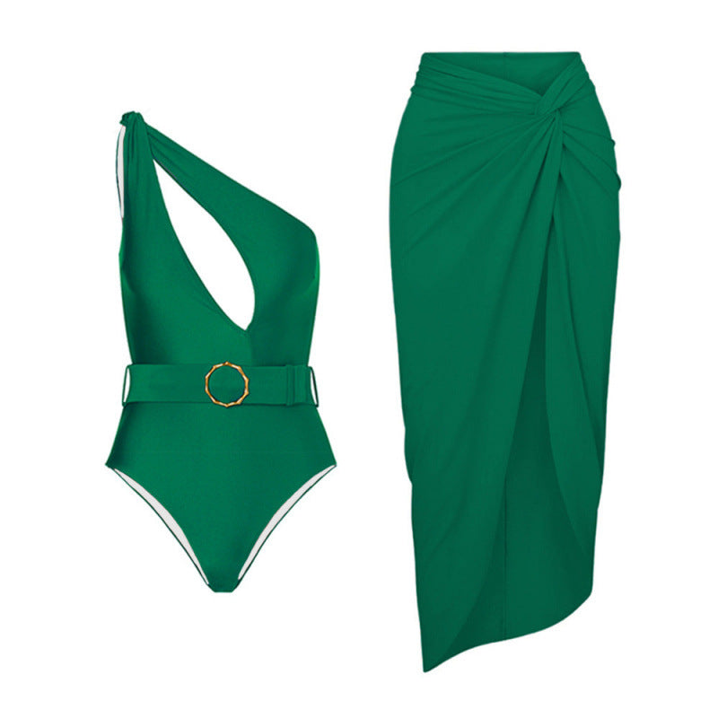 Damen Einteiliger Badeanzug mit asymmetrischem Schnitt und Wickelrock Drune