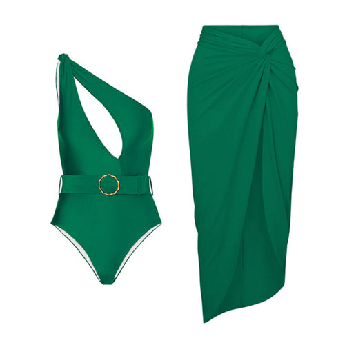 Damen Einteiliger Badeanzug mit asymmetrischem Schnitt und Wickelrock Drune
