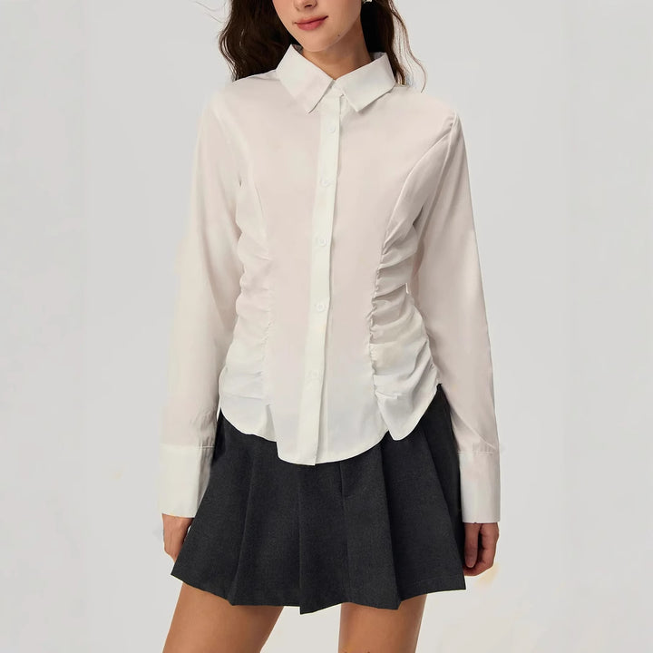 Damen elegante Bluse mit Rüschendetails Drune