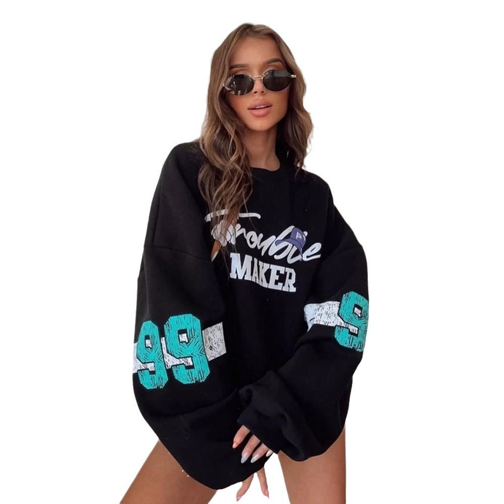 Damen Sweatshirt im lässigen Oversized-Stil mit kreativem Druck Drune