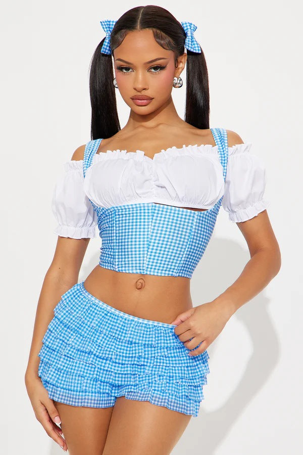 Damen Vokuhila-Top mit Puffärmeln und Rüschendetails Drune