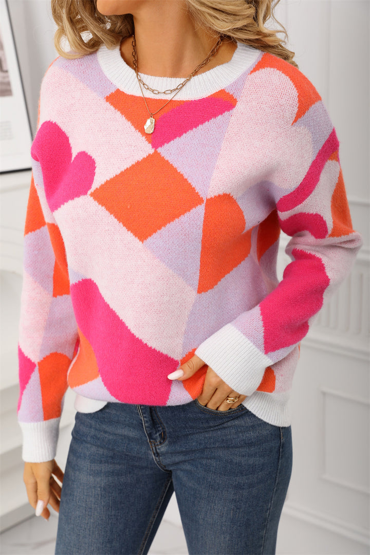 Damen modischer Pullover im kreativen geometrischen Muster Drune