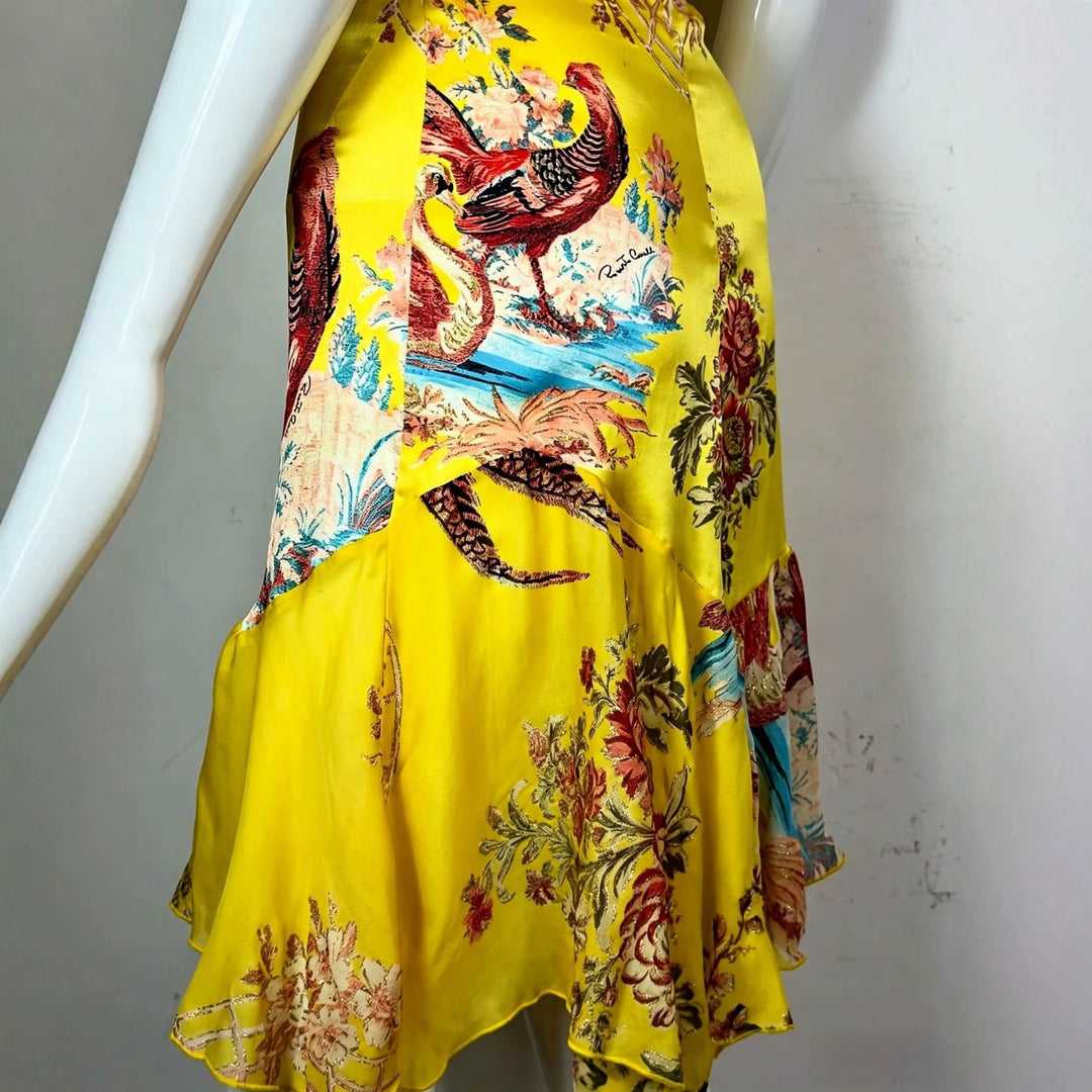 Damen Chiffonkleid mit floralen Bestickungen und asymmetrischem Saum Drune