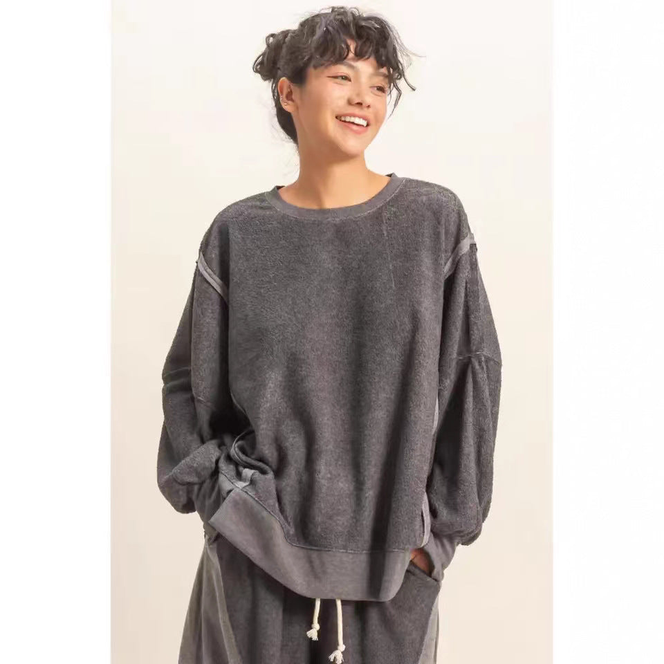 Damen lässiger Oversized-Pullover mit praktischen Taschen und hohem Kragen Drune