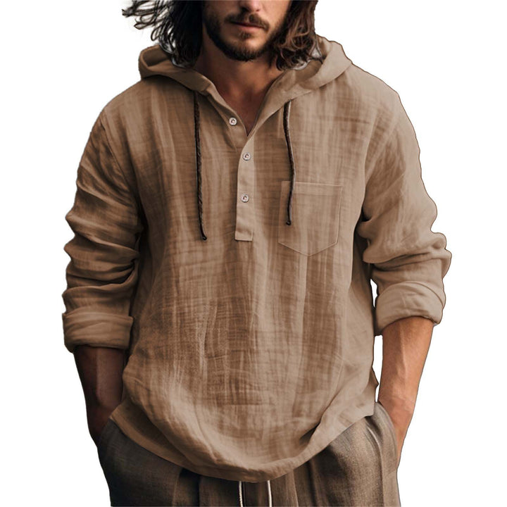 Herren lässiges Kapuzenshirt mit Knopfleiste und Brusttasche Drune