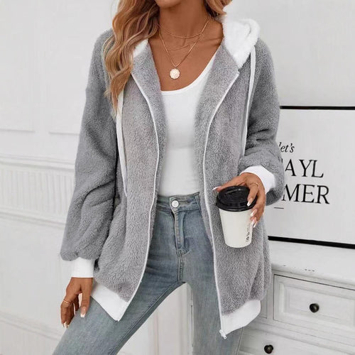 Damen Kuschelige Fleecejacke mit Kapuze und praktischen Taschen Drune