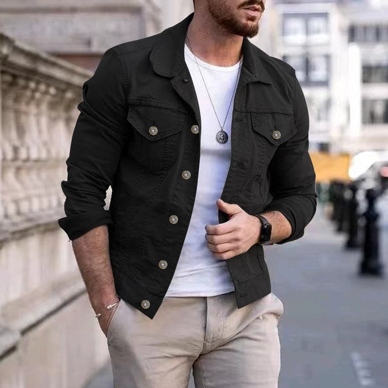 Herren nan taillierte Jeansjacke im Trucker-Stil mit Brusttaschen und Metallknöpfen Drune