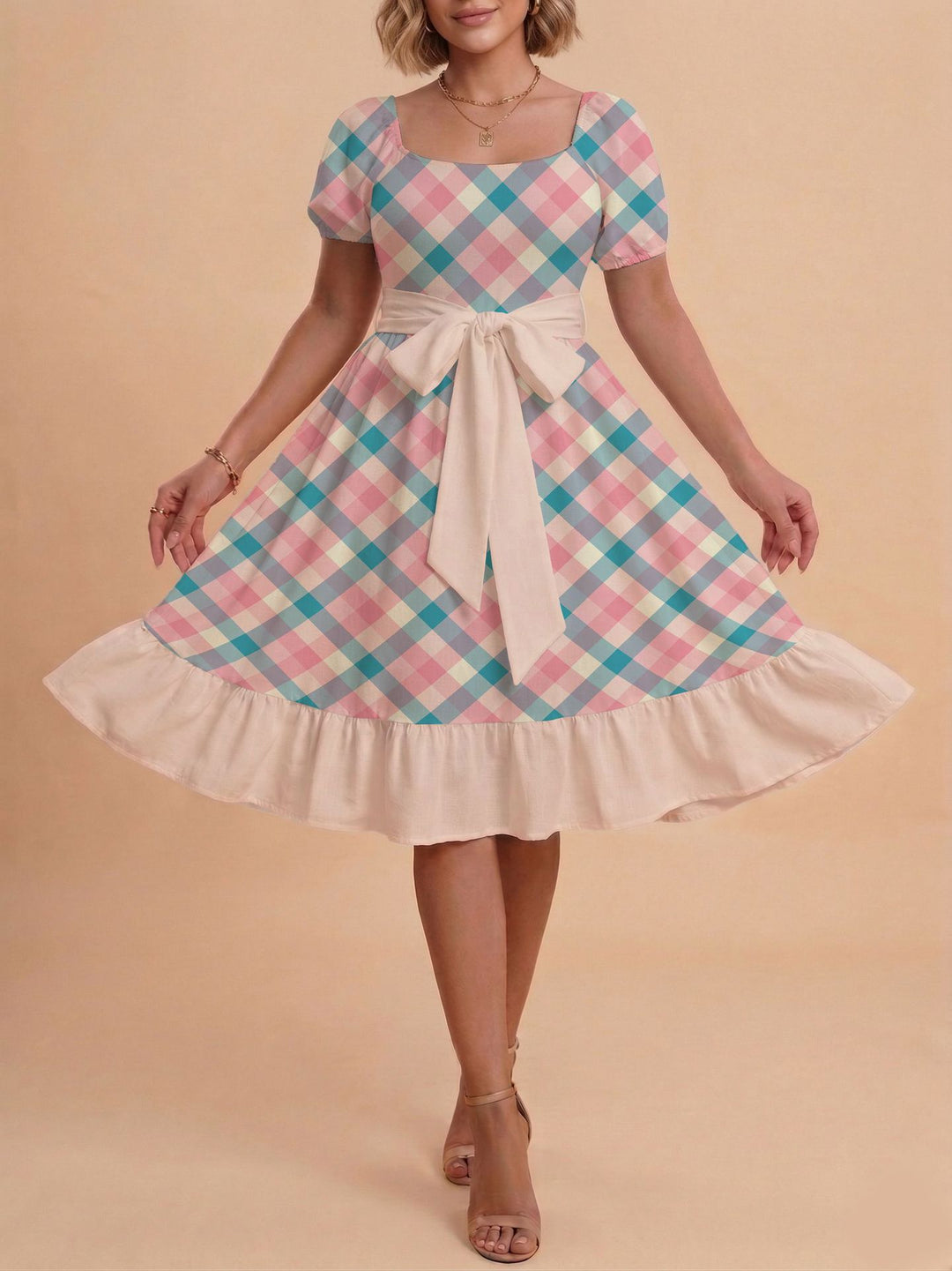 Damen Verspieltes Maxikleid mit Bärenmuster und taillierbarem Band Drune