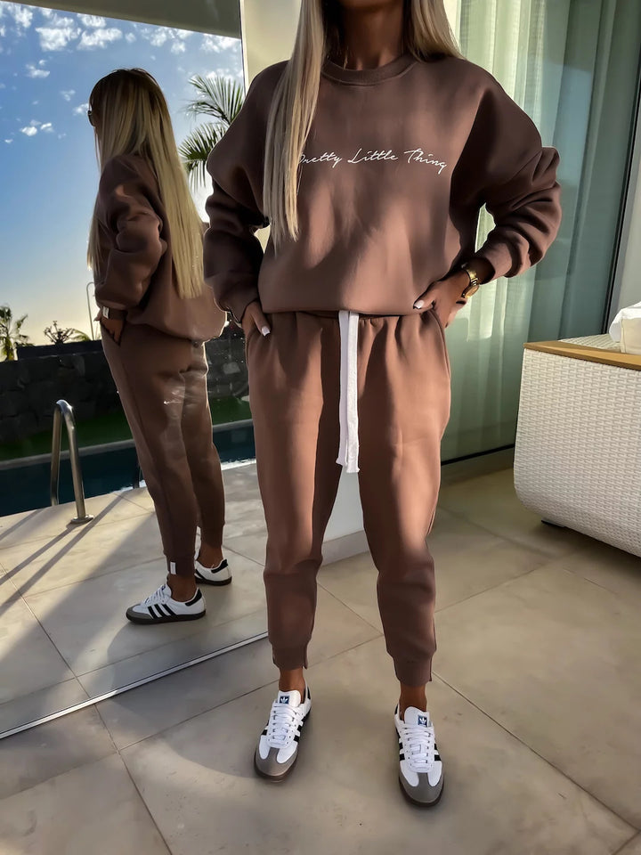 Damen komfortables Sweatshirt und Jogginghose-Set Drune