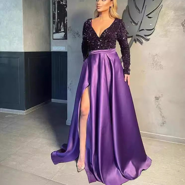 Damen Glamouröses Abendkleid mit funkelnden Pailletten und hohem Schlitz Drune
