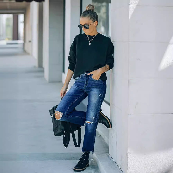 Damen moderne High-Waist Jeans mit used Look Drune