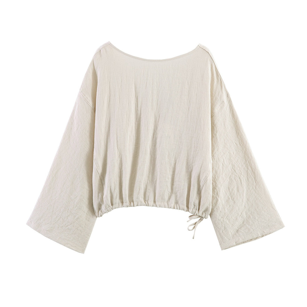 Damen lässige Bluse mit weitem V-Ausschnitt und elastischem Saum Drune