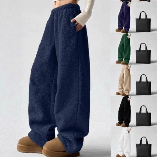 Damen bequeme Fleece-Hose mit weitem Schnitt und elastischem Bund Drune
