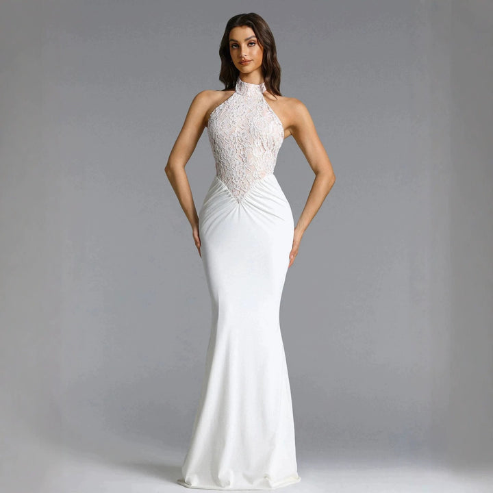 Damen Elegantes Bodenkonturen-Abendkleid mit Spitzenoberteil Drune