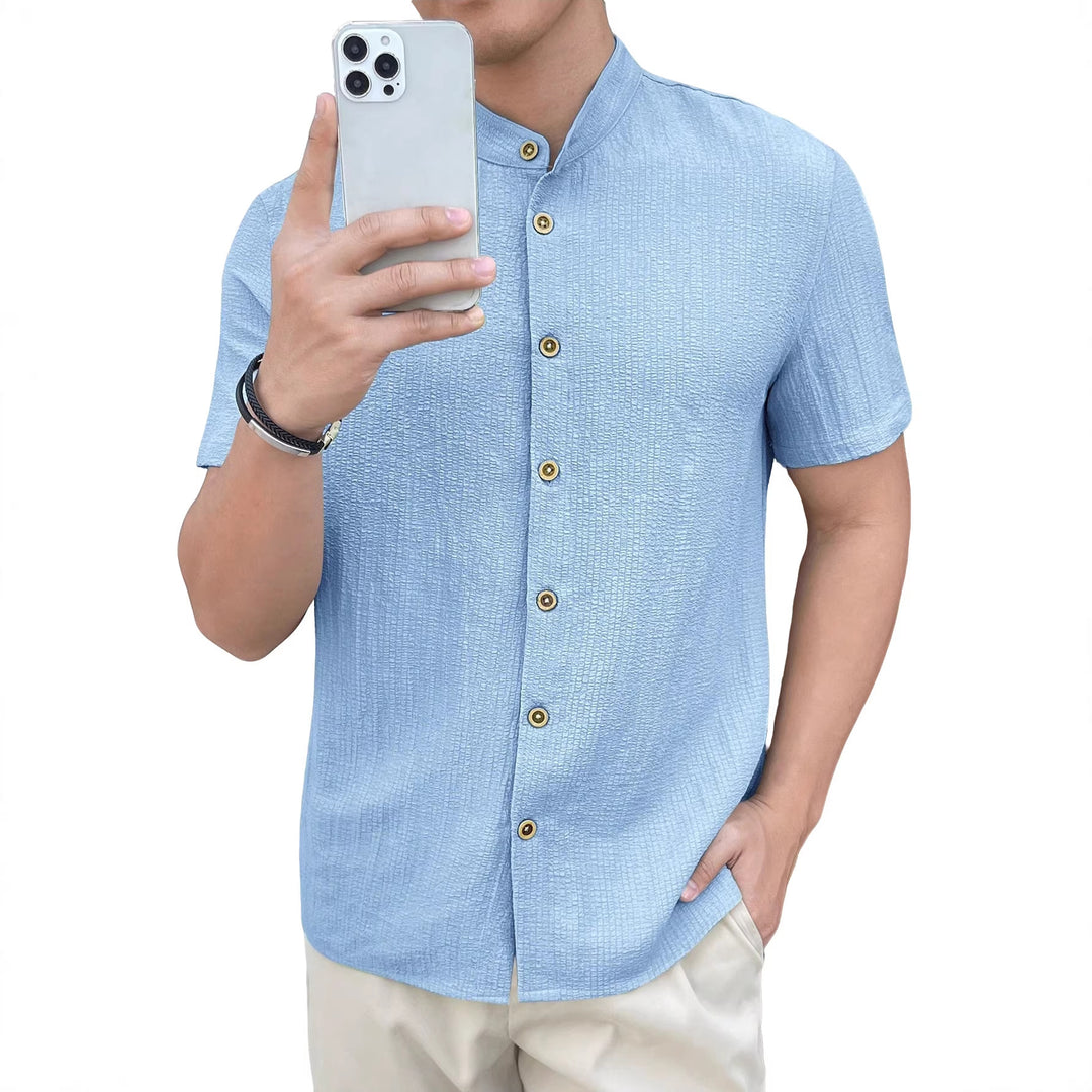 Herren nan leichtes Knitterstruktur-Überhemd mit umgeschlagenen Ärmeln entspannter Overshirt-Silhouette Drune