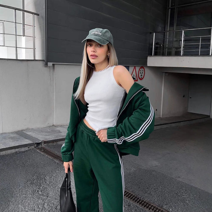 Damen sportliches und elegantes Trainingsanzug mit Reißverschluss Drune