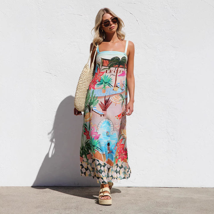 Damen Sommerliches Maxikleid mit buntem Print und luftiger Passform Drune