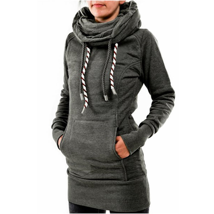 Damen lässiger Hoodie mit oversized Kragen und praktischer Bauchtasche Drune