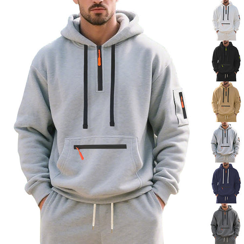 Herren nan funktionaler Kapuzenpullover mit kurzem Frontreißverschluss, wasserabweisenden Zippern und Utility-Ärmeltasche Drune