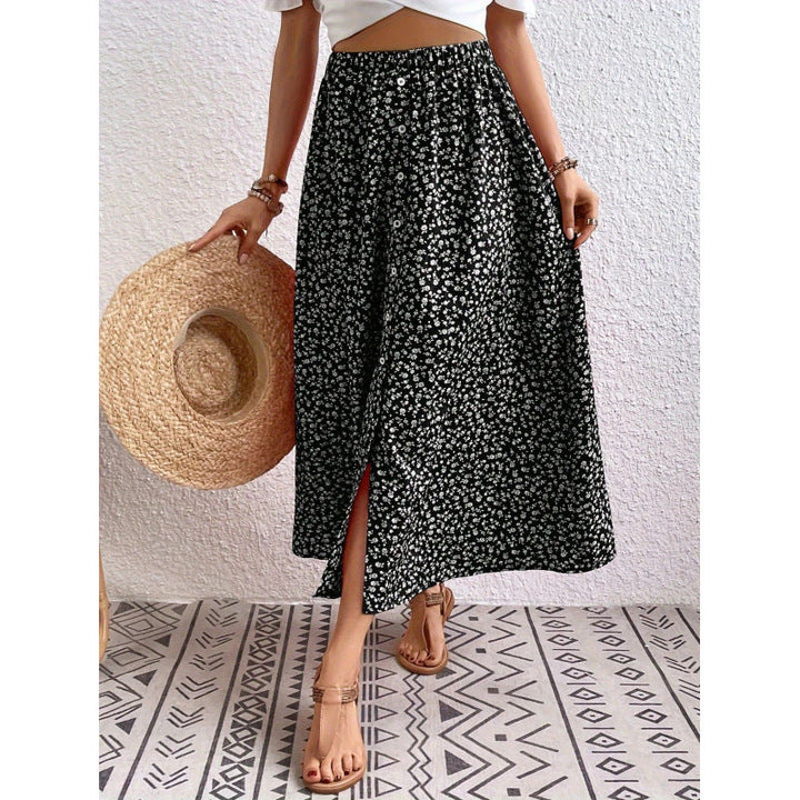Damen Maxirock mit floralem Design und Knopfdetails Drune