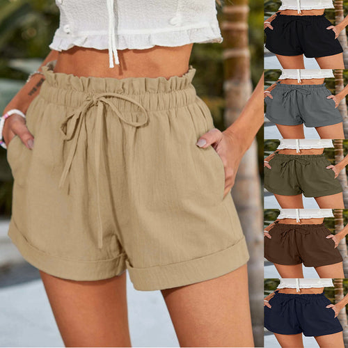 Damen lässige Shorts mit elastischem Bund und Rüschendetail Drune