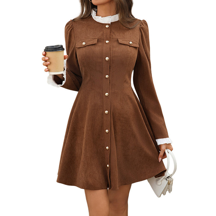 Damen knielanges Hemdblusenkleid mit eleganten Knopfdetails Drune