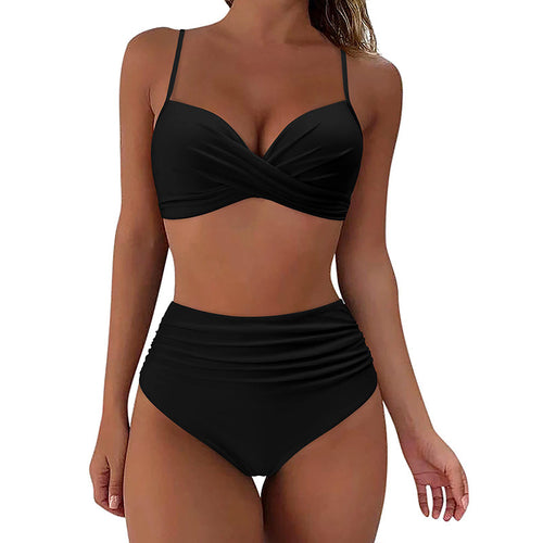 Damen Hochtailliertes Bikini-Set mit Raffungen Drune