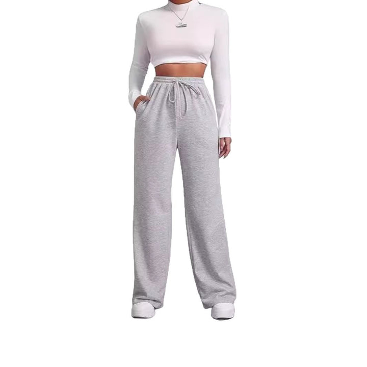 Damen nan fließende Relax-Palazzohose mit hohem Komfortbund, Kordelzug und seitlichen Einschubtaschen Drune