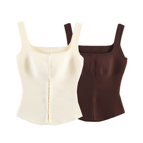 Damen tailliertes Camisole-Top mit quadratischem Ausschnitt und elastischem Material Drune