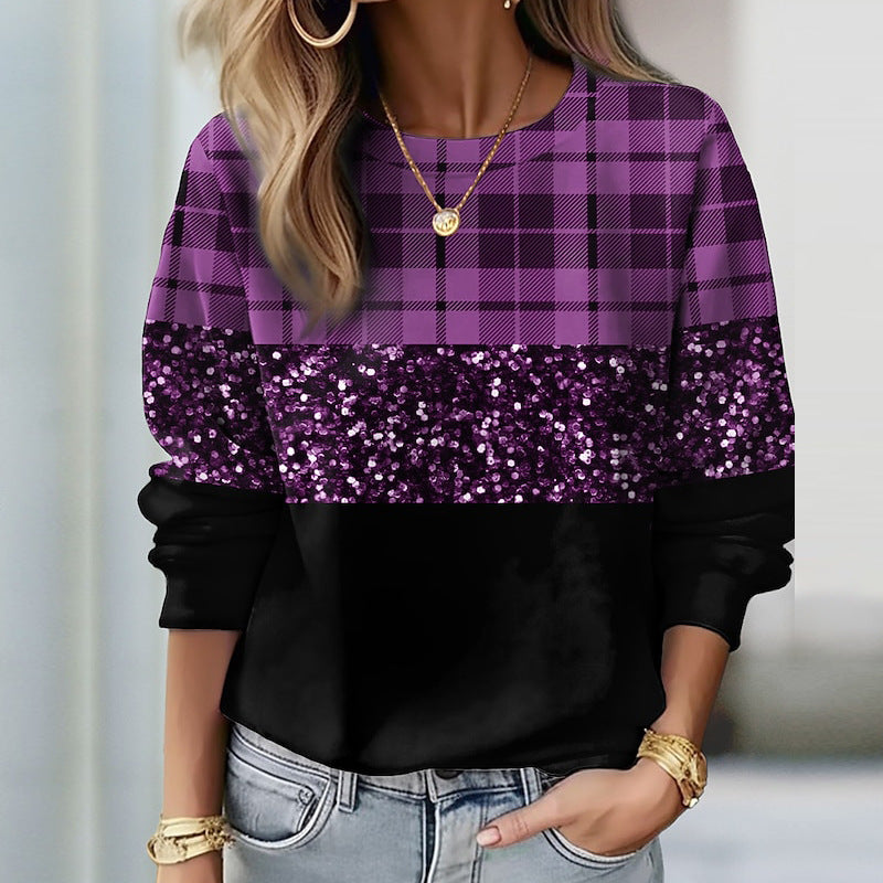 Damen Glitzer-Sweatshirt mit Karomuster und lässigem Schnitt Drune