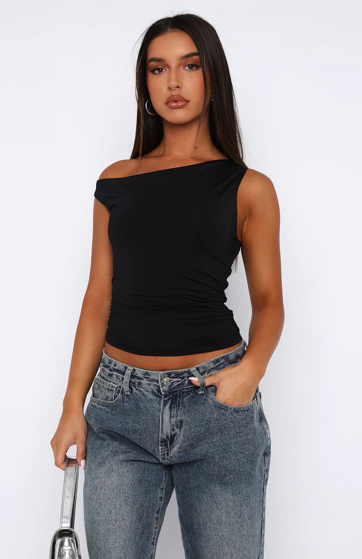 Damen Crop-Top mit floralem Design und schulterfreiem Schnitt Drune