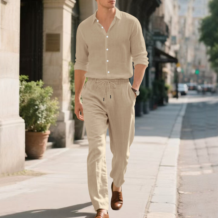Herren lässige Leinen-Hose mit verstellbarem Kordelzug und modernem Schnitt Drune