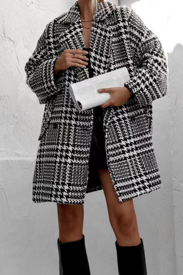 Damen Oversized Karomantel mit Luxus-Design und lässigem Schnitt Drune