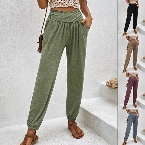 Damen lässige Freizeithose mit hohem Bund und bequemen Gummizug Drune